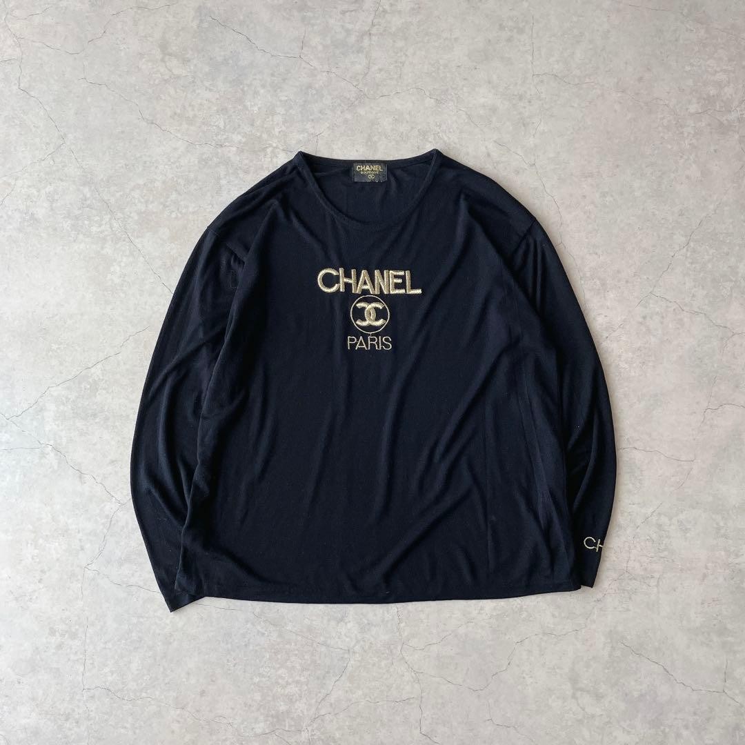 CHANEL 90s BOUTIQUE Black Long T-shirt Logo from Japan age14+ | eBay
