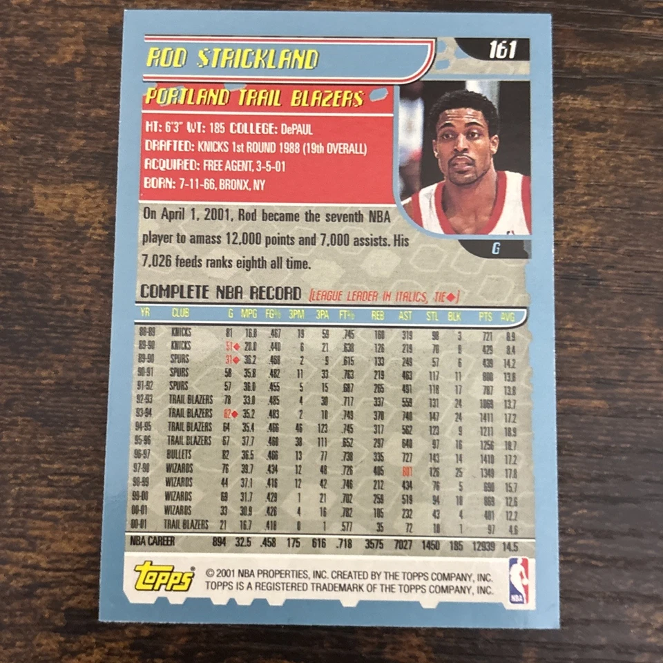 2001-02 Topps Rod Strickland Basketball Card #161 Portland Trail Blazers - Image 2 of 3