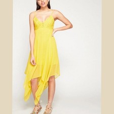 NWT ASOS Miss Selfridge Yellow Lace Dress size 10 Button Midi Embroidered Boho