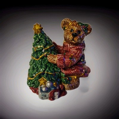 Bearware Pottery Elliot and The Tree Salt & Pepper Shaker Boyds Bear Christmas