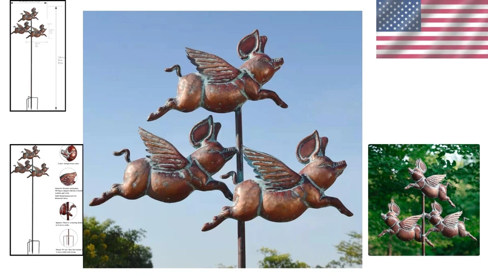 Escultura de cerdo de metal hilandero de viento, 90" decoración exterior Foto 2 de 4