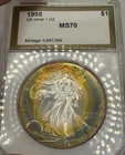 Vivid Rainbow Monster Toned 1998 American Silver Eagle Rare Old PCI Holder