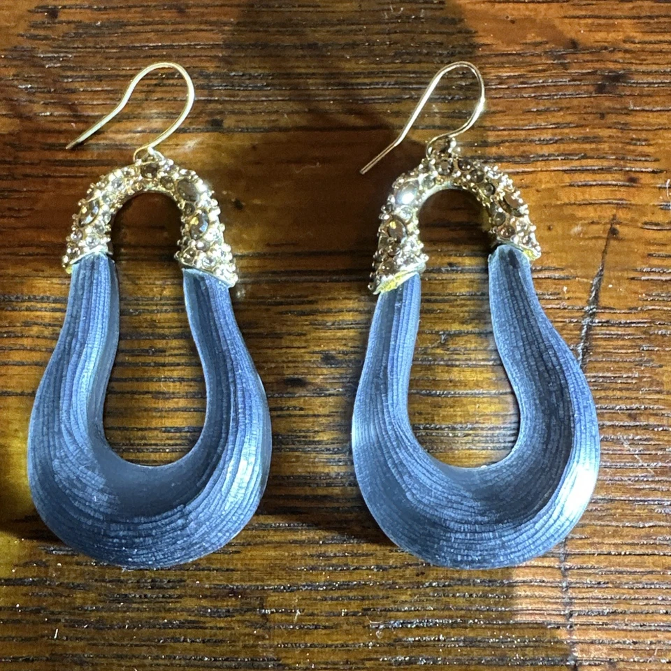 Alexis Bittar GoldTone Lucite Stirrup Earrings-Crystal Accents-Signed - Image 4 of 4