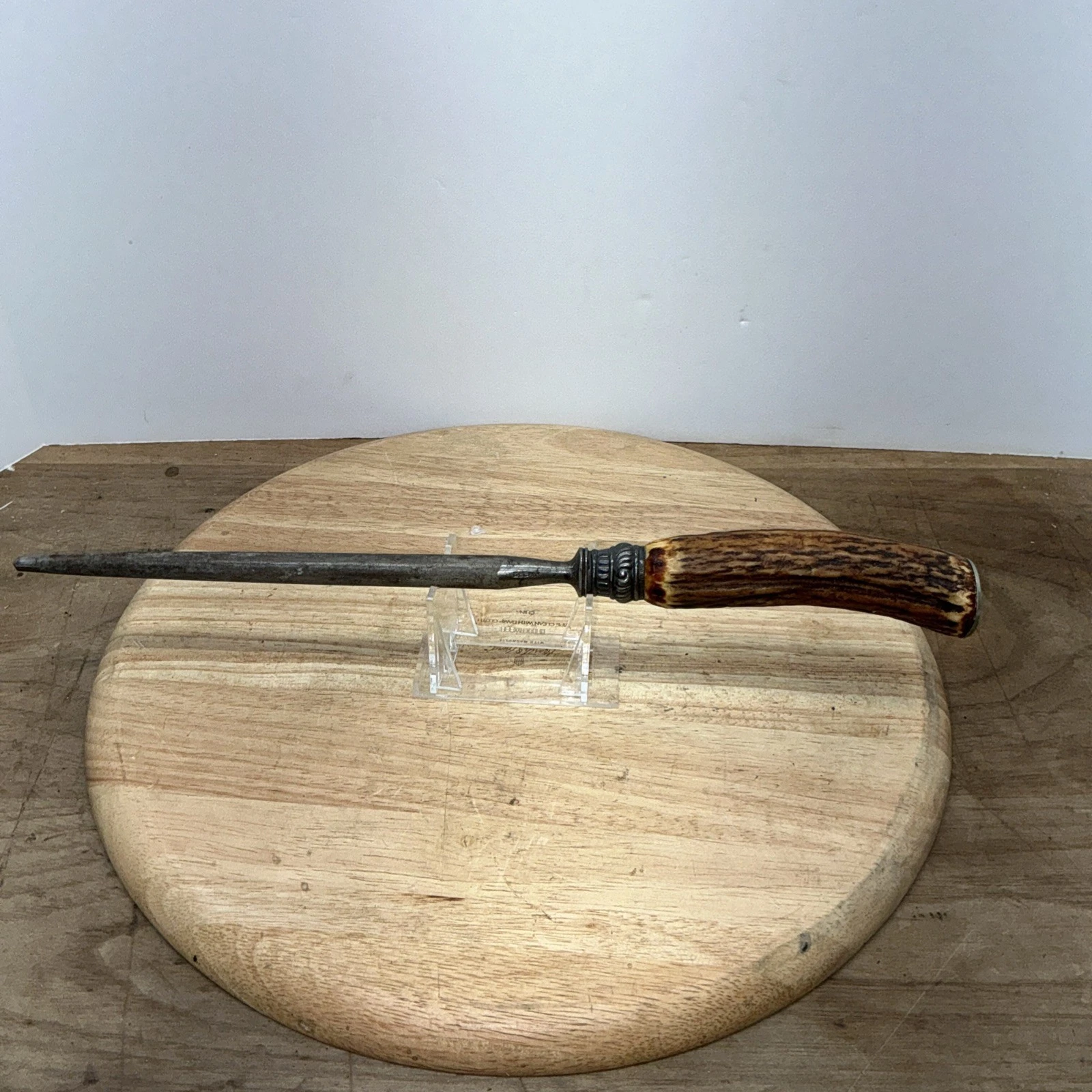 Vintage Lee's Stag 13” Long Horn Black Handle Knife Sharpening Steel Honing(B)
