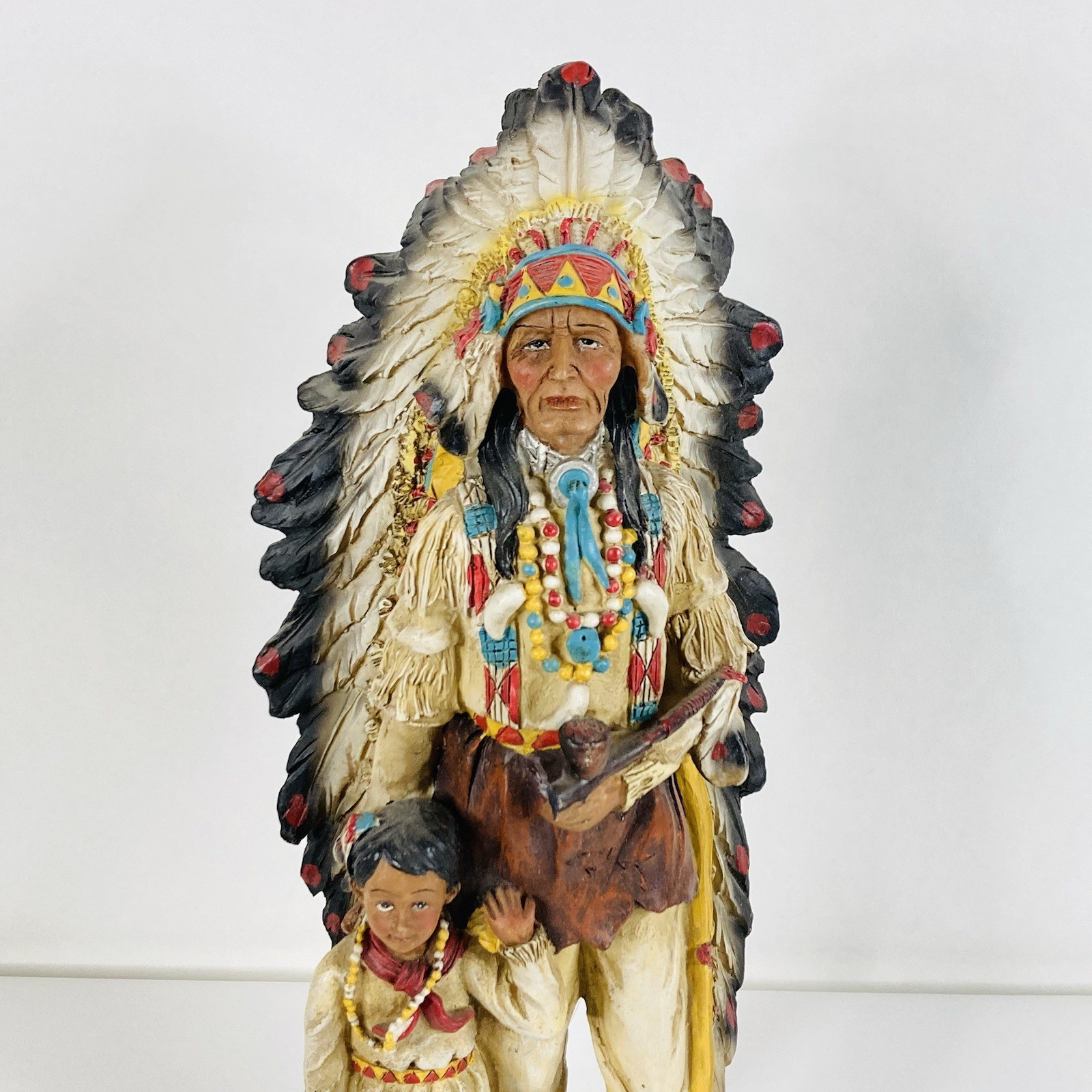 Indian Chief w/ Grandson Passing Knowledge Native American Unknown Origin 15”