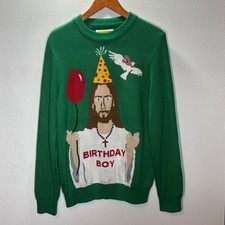 Tipsy Elves Sweater Mens L Green Birthday Boy Jesus Holiday Ugly Christmas Party