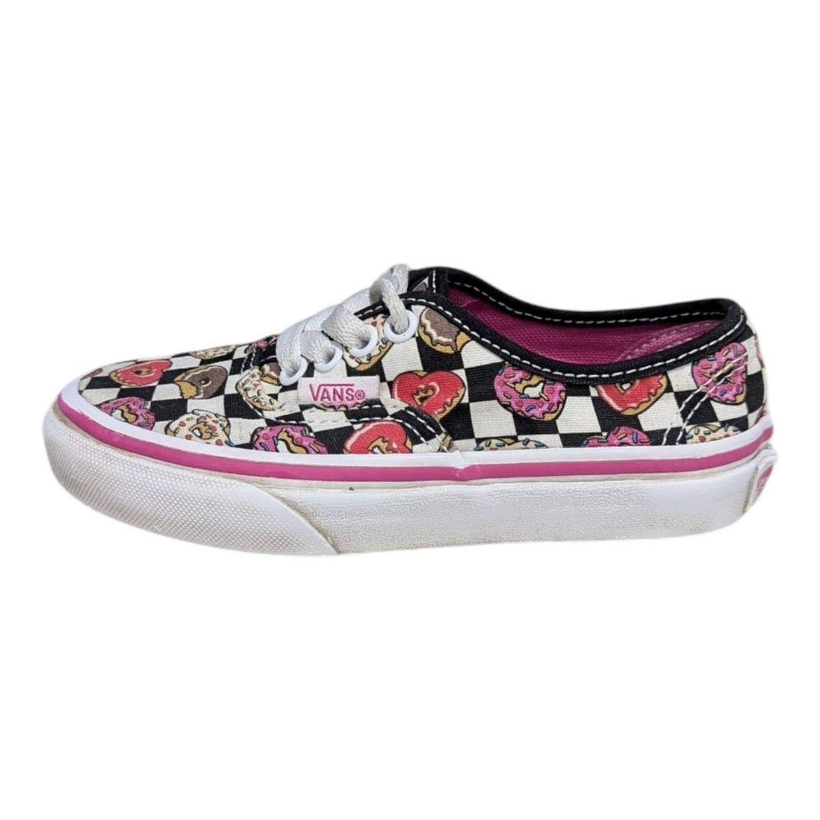 Vans Kids Girls 11 Love Donut Heart Black White Checkered Sneakers Valentine's