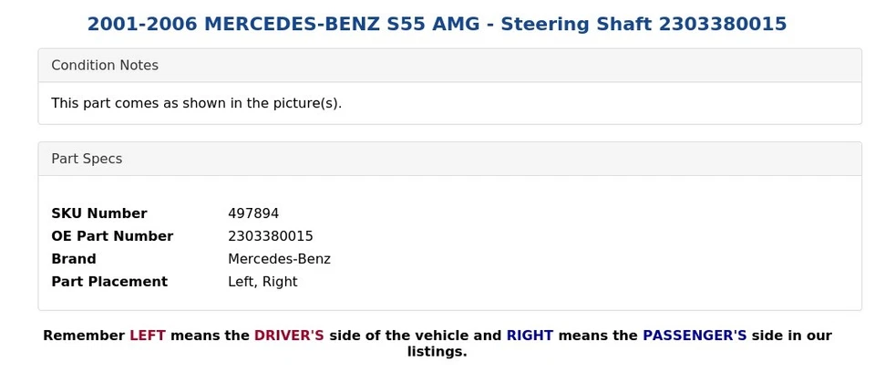 Mercedes-Benz S55 AMG 2001-2006 - Eje de dirección 2303380015 Foto 4 de 4