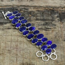 Zaffiro Blu Gemma Artigianale 925 Argento Sterling Braccialetto Per Compleanno