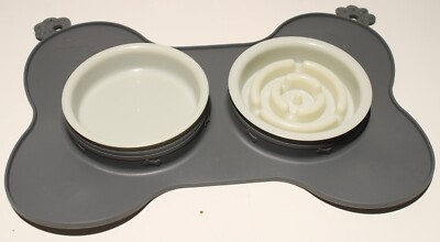 Dog Cat Water & Slow Feed Food Bowl Silicone Tray Non Slip Suction Placemat