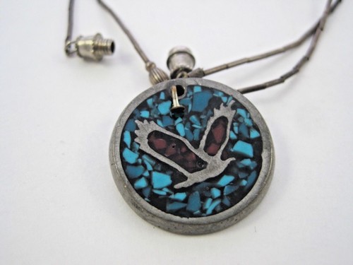 Southwest Disk 8 Strand Bead Necklace Bell Nickel Silver Chain Eagle Inlay Coral - Picture 9 of 12