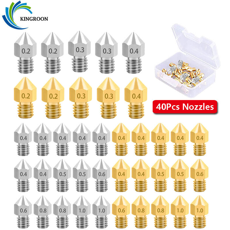 40Pcs MK8 Extruder Hotend Nozzles For Anet A8/A6 Creality CR-10 Ender-3/3Pro/5