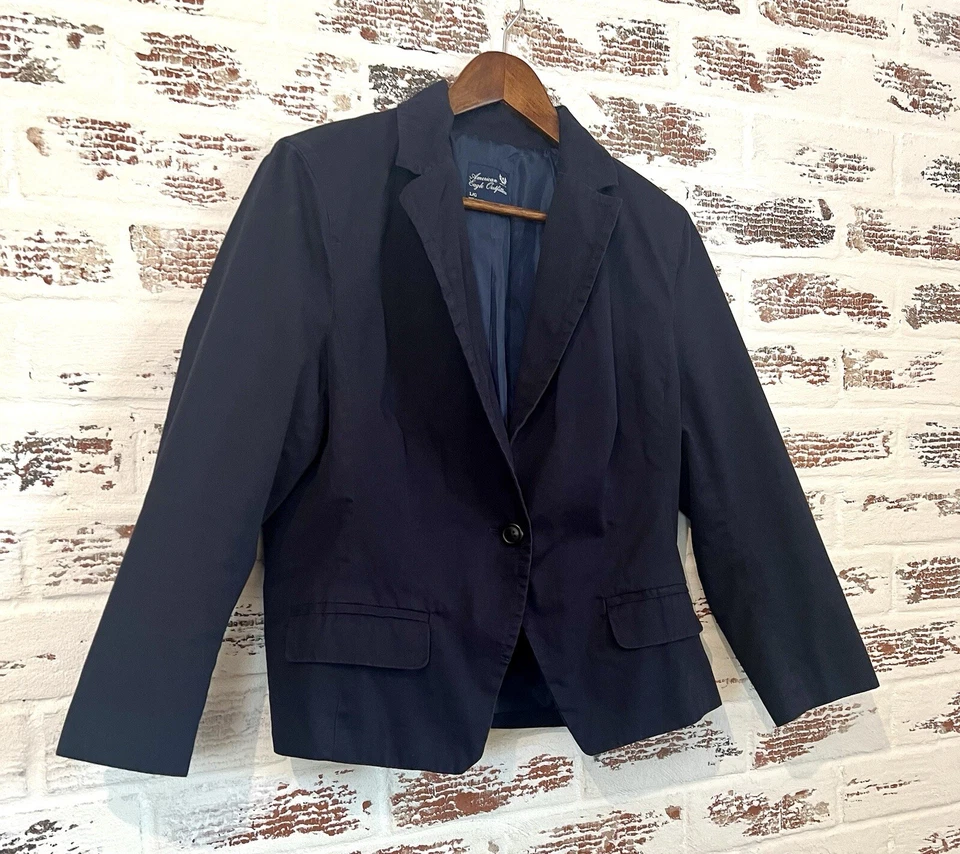 Vintage American Eagle Outfitters Blazer Navy Blue Cotton Polyester Lined Size L - Image 2 of 4