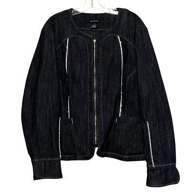 Ashley Stewart Jean Jacket 20W Blue Elevated Moto Style Front Zip Project Piece