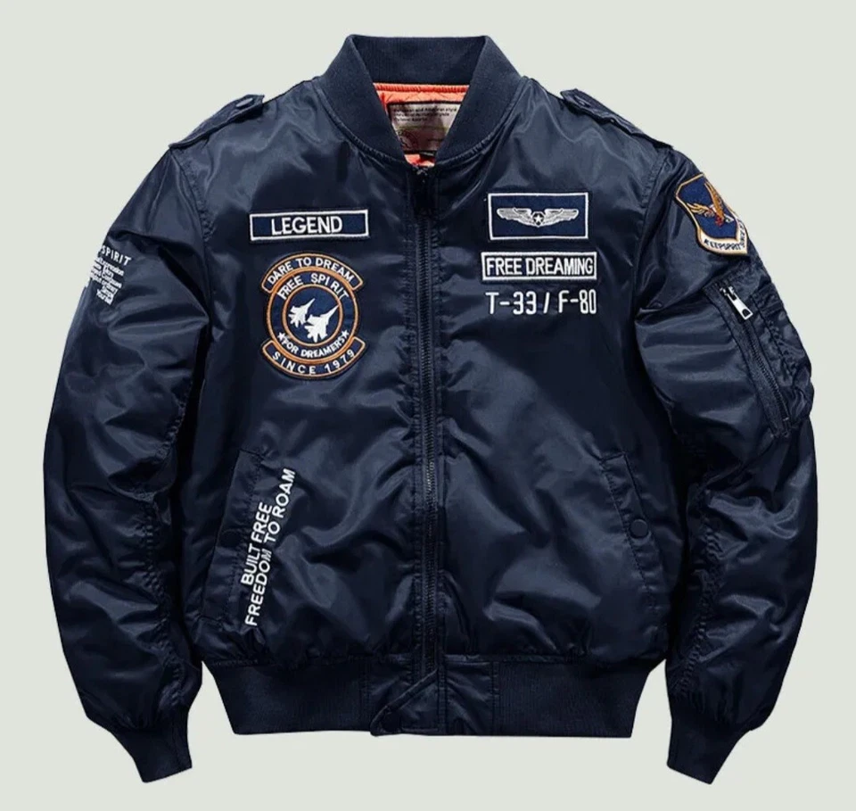 Aviator Pilot Jacket Bomber Embroidery Military Bomber Winter Coat - Image 3 of 4
