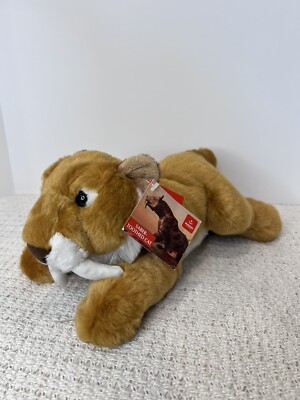 NWT Aurora Saber Tooth Cat Tiger Plush Animal Mid Size Safari 11  Laying Down