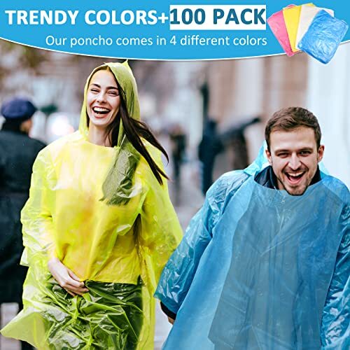 100 Packs Disposable Rain Ponchos Adults Emergency Waterproof Rain Coat with - Picture 4 of 7