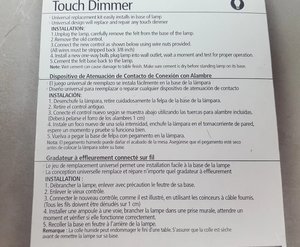  lot of 3 amertac 3 level touch dimmer universal wire in replacement kit 6503bc - Image 4 of 4