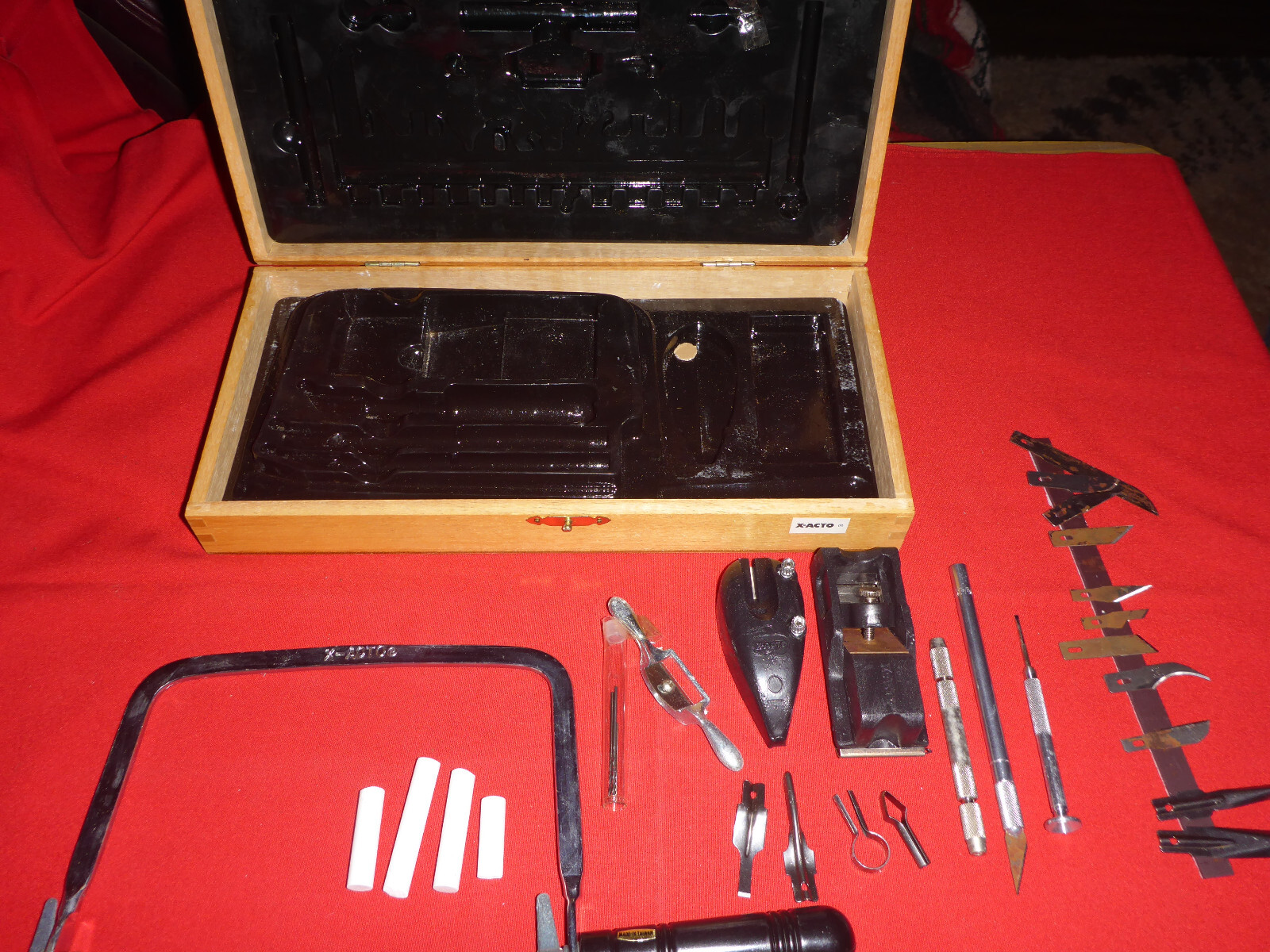 Vintage XACTO Deluxe Craft Tool Partial Set w/Wooden Box Model Razor