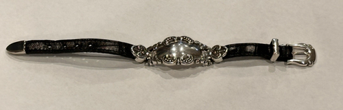 Brighton 1996 BLACK LEATHER BUCKLE Silver SCROLL MEDALLION 6.5 7 7.5" BRACELET - Picture 4 of 6