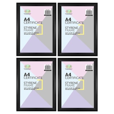 (4er Pack) A4 Schwarz Bilderrahmen mit Rand Zertifikat Bild Home Art Deko