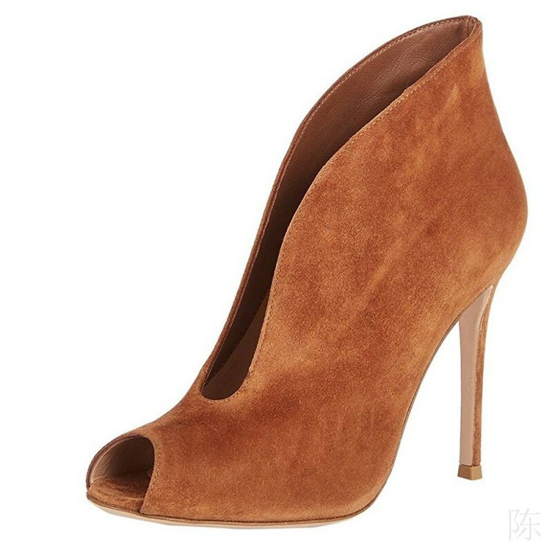 Women's Peep Toe High Stiletto Heels Ankle Boots Shoes V Pattern