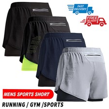 2 in 1 Men Sports Training Running Bodybuilding Workout Fitness Shorts Gym Pants