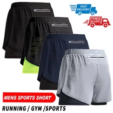 2 in 1 Men Sports Training Running Bodybuilding Workout Fitness Shorts Gym Pants