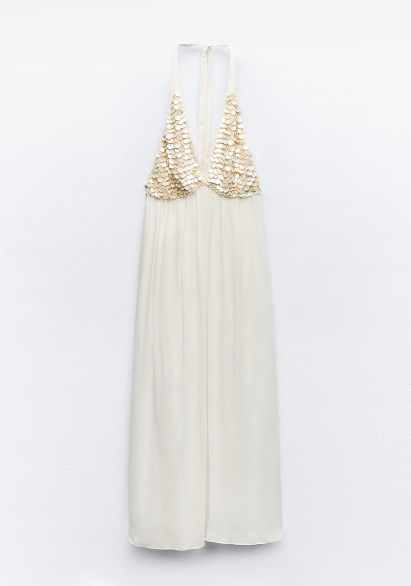 ZARA SEASHELL DRESS LIMITED EDITION WHITE VNECK NEW SS23 SIZE XSL REF