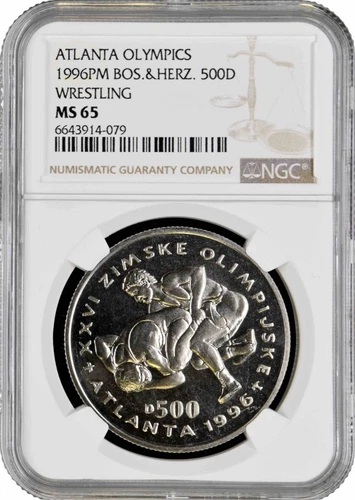 Bosnia & Herzegovina 500 dinara 1996, NGC MS65, "Atlanta - Wrestling" TopPop 1/0