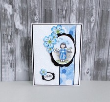 Card Kit 4 cards and envies Oriental girl in blue "Hello"