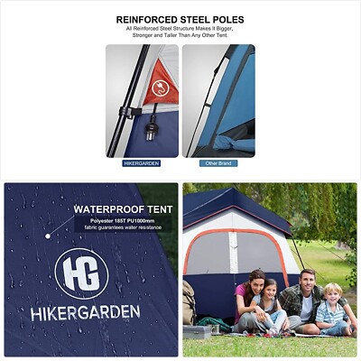 6 person tent hikergarden tent HIKERGARDEN 6 Person Camping Tent - Portable Easy Set Up Family Tent for Camp, Windproof Fabric Cabin Tent Outdoor for Hiking, Backpacking, Traveling Gray in Dubai - UAE Whizz Tents