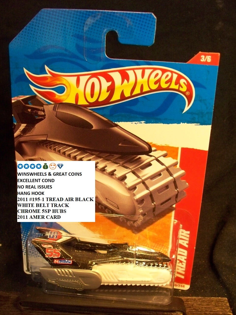 2011 HOT WHEELS #195 -1 TREAD AIR BLACK  💰😍💎AM CARD