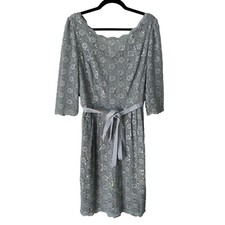 Alex Evenings Silver Sequin Mother Of The Bride Lace Dress Size 14