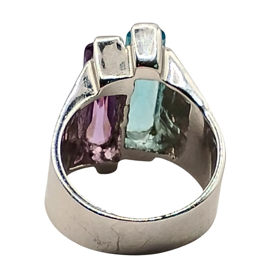 Anillo de mujer enchapado en plata amatista aguamarina talla 7 arte abstracto modernista Foto 4 de 4