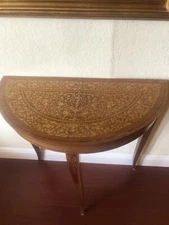 Vintage Italian Rococo Style Satinwood Inlaid Marquetry Console Table