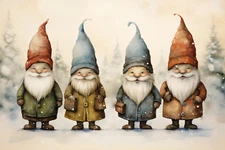 CHRISTMAS ELVES/GNOME WINTER STRETCHED CANVAS PRINT WALL ART READY TO HANG CA22