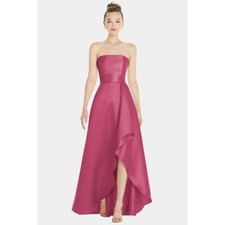NEW ALFRED SUNG Strapless Satin GOWN DRESS Size 4 $252 TEA ROSE NORDSTROM