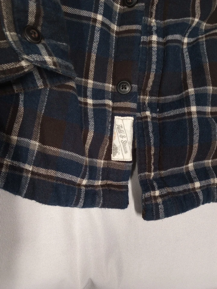 Field & Stream Fleece Lined Flannel Plaid  Blue Brown Jacket Men’s Size Large - Image 3 of 4
