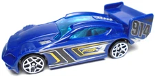 2012 HOT WHEELS TIME TRACKER #914 BLUE 3" DIECAST RACE CAR W/ SILVER & YELLOW