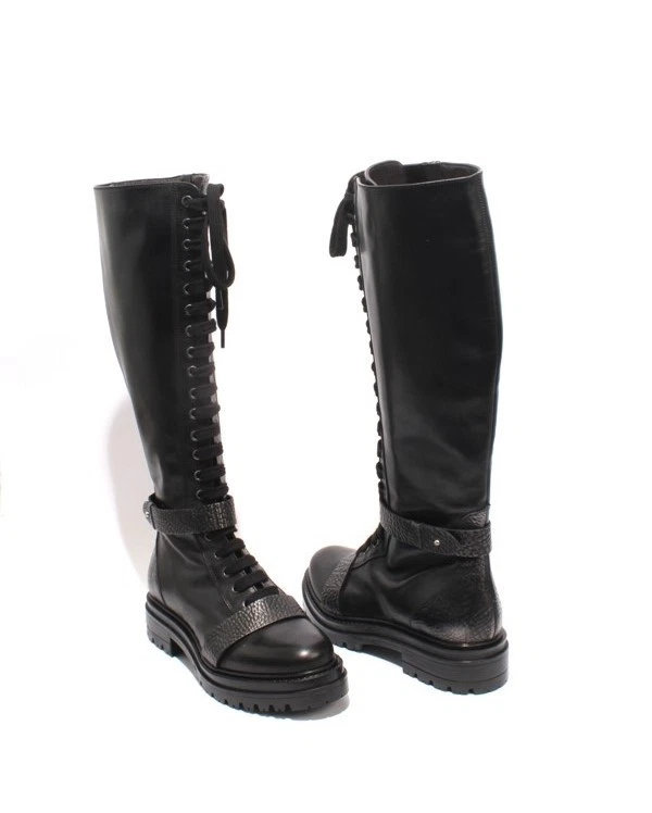 Botas hasta la rodilla Laura Bellariva 2065 de cuero negro con cordones y cremallera 36 / EE. UU. 6 Foto 2 de 4