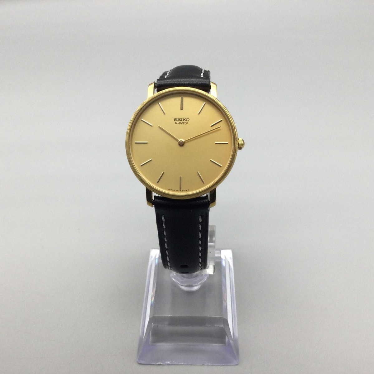 ゴールド ストライプ模様 置時計 Vintage Seiko QQZ137G Half Moon Gold Black Mantle Clock Tested