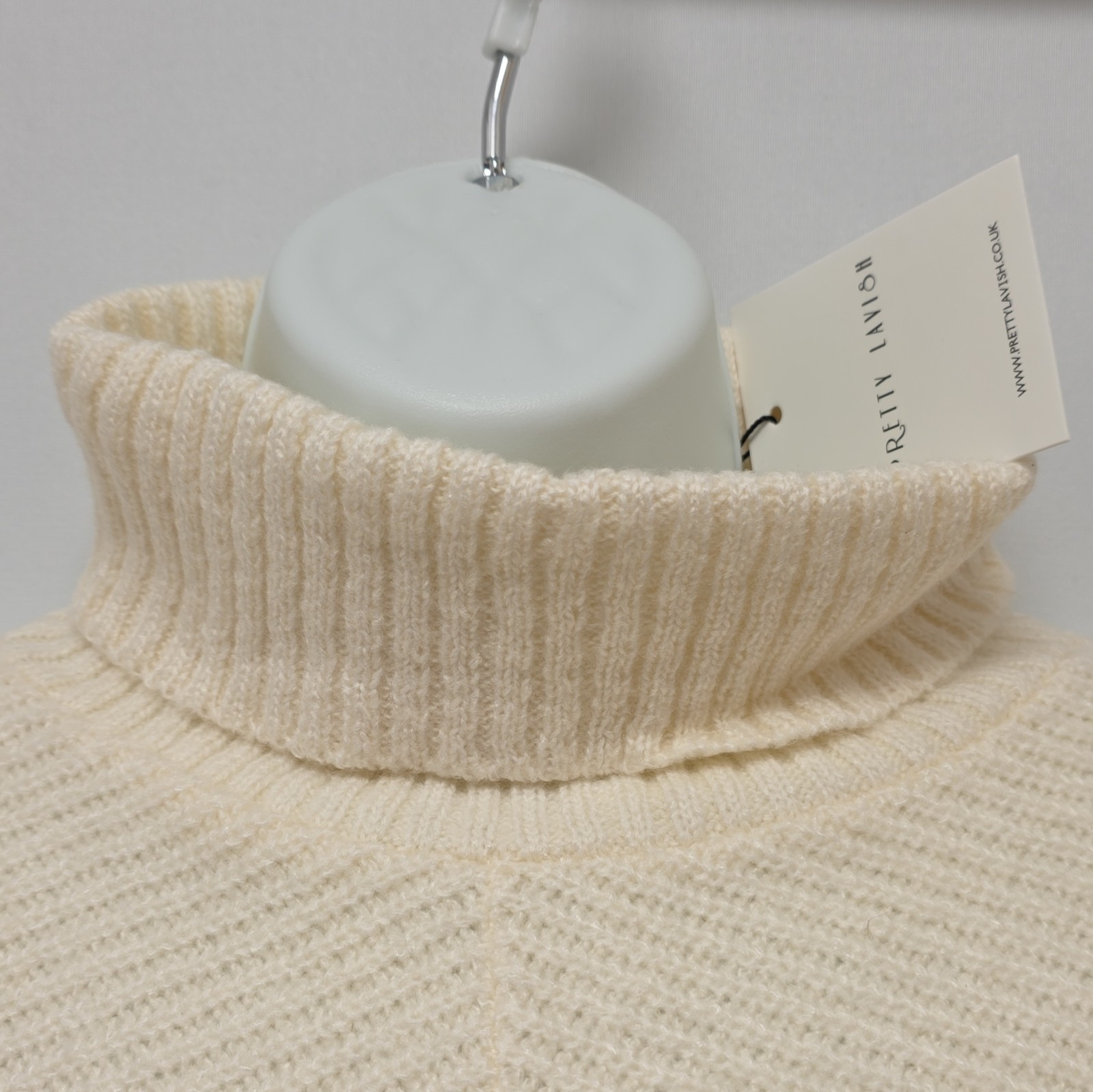 Pretty Lavish Cream Ribbed Knit Oversized Turtleneck Wool Jumper S/M image 4