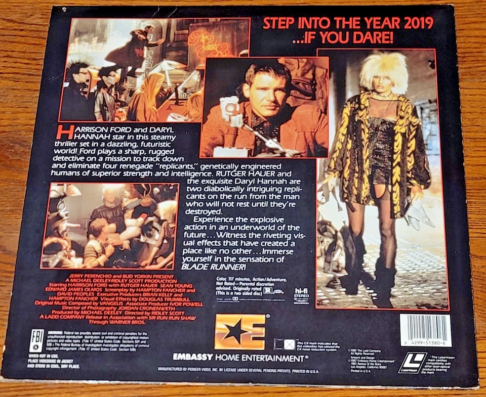 Scarce BLADE RUNNER Laserdisc (Embassy:1982) Deleted Violent Scenes FINE PLUS - Image 2 of 4