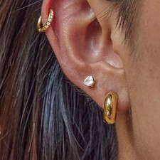 14mm Thick Woman 18K Gold Plated Huggie Hoop Earring Drop Dangle Anti-tarnish