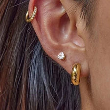 14mm Thick Woman 18K Gold Plated Huggie Hoop Earring Drop Dangle Anti-tarnish