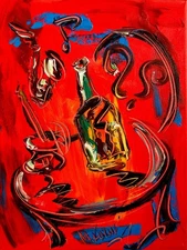 HOT WINE MODERN ART   SIGNED CANVAS - STRETCHED painting original G4G5