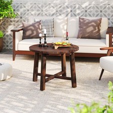 Outdoor Side Table Round End Table for Patio Garden Deck Poolside Brown