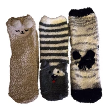 Women’s 3 Pack Assorted Animals Soft Cozy Fuzzy Plush Warm Socks New OSFM
