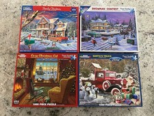 Lot of 4 White Mountain 1000 Piece Puzzles Christmas Ford Winter Truck Car Read